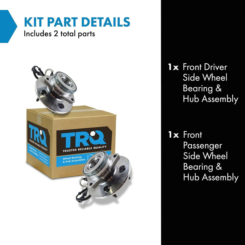 TRQ Front Left and Right Wheel Bearing and Hub Assembly Set 2 Piece Compatible with 1997-99 Ford Expedition 2000 1998-99 Lincoln Navigator 4WD Models
