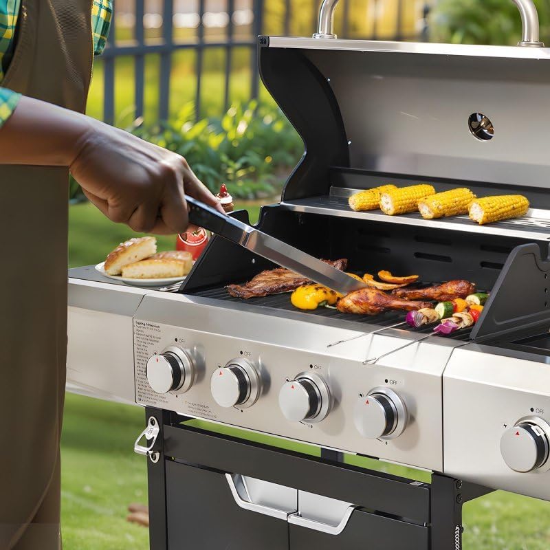 Endark Upgraded 51,000 BTU Gas Grill, 4-Burner BBQ Grill with Side Burner – Ideal for Camping, Outdoor Cooking, and Gatherings