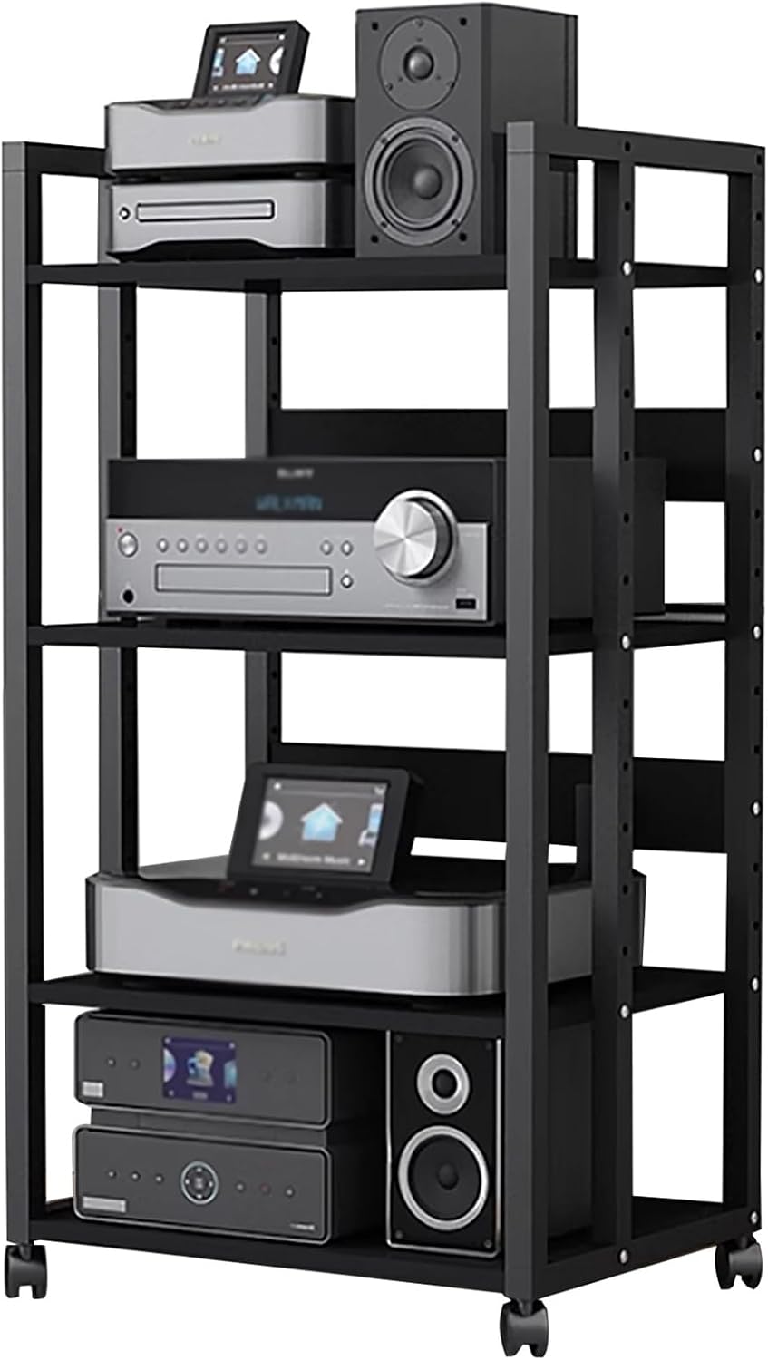 5/4/3/2-Tier AV Media Stand Vertical Storage Cabinet, Office Home Classroom Stereo Rack System Cabinet Adjustable, Mobile Audio Equipment Rack, Portable Record Player Amplifiers Shelf(4 Tier 100cm Tal