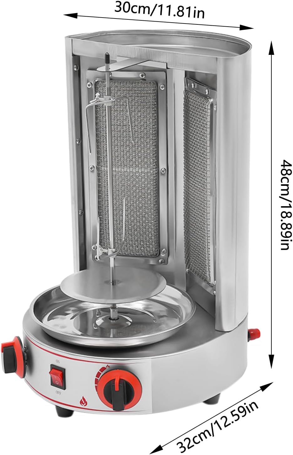 Commercial Rotating Gas Doner Kebab Grill, 3000W 110V Heavy Duty Stainless Steel LPG Grill Spinning Broiler Machine with 2 Burners & Independent Temperature Control Knob for Roast Meat, Roast Duck