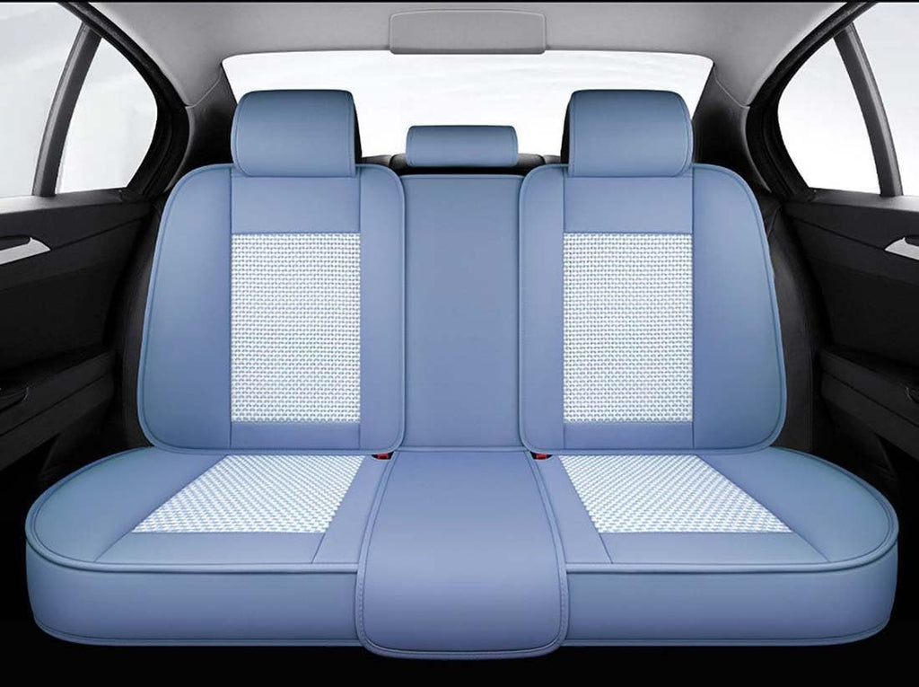 Sky Blue Car Seat Covers Full Set - Leather and Ice Silk Breathable Front and Rear Seat Covers for Women Men, Luxury Car Cushions