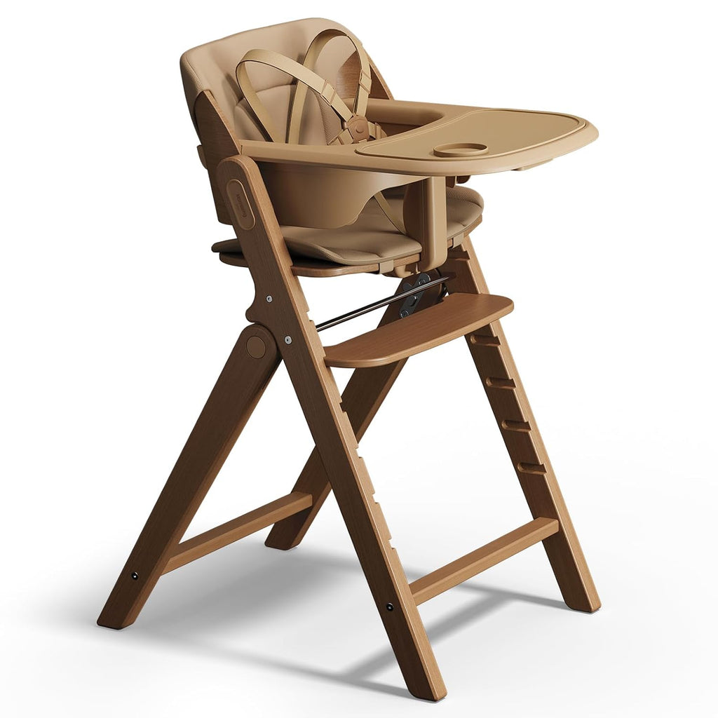 Mamazing GrowPod Pro Wooden Baby High Chair for 6 Months to 300lbs, Easy to Clean with Tray, Compact Foldable Highchair for Kitchen & Dining Room, with 5-Point Safety Harnesses and Guard Bar