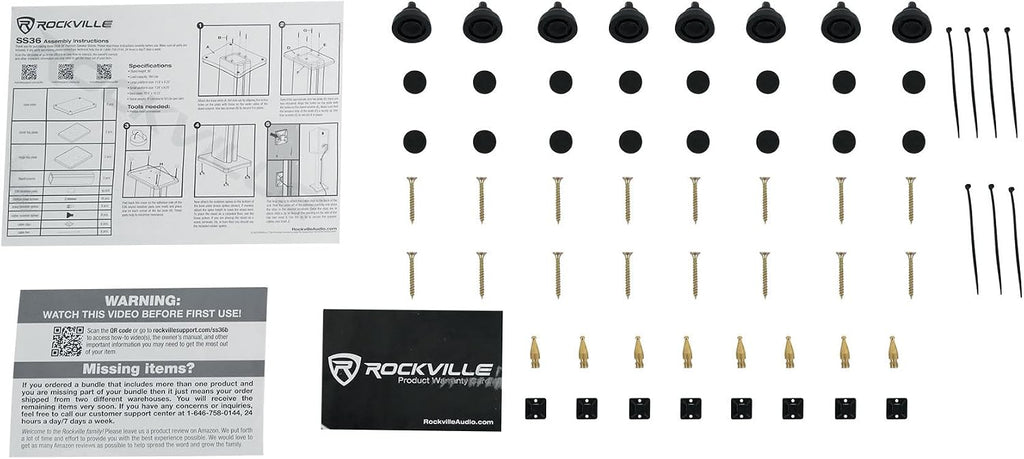 Rockville SS36D Pair 36' Home Speaker Stands, 100Lb Capacity, Fixed Height, Cable Management, Wide Stable Base, Premium Dark Wood Grain, for Home Theater and Hi-Fi Audio