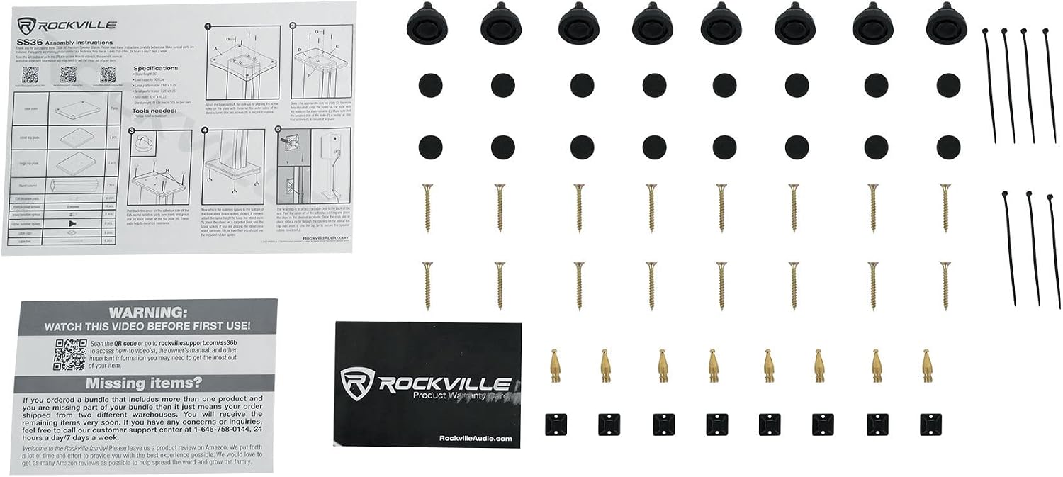 Rockville SS36D Pair 36' Home Speaker Stands, 100Lb Capacity, Fixed Height, Cable Management, Wide Stable Base, Premium Dark Wood Grain, for Home Theater and Hi-Fi Audio