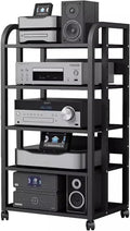 XingLi 3/4/5-Tier Audio Equipment Rolling Cart Rack，Large Stereo Black Storage Cabinet - Office Bedroom Living Room AV Media Shelf(Size:5 Tier-H100cm)