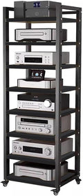 Audio Equipment Rolling Cart 5 6 7 8 Tier Media Storage Shelf for Radio - Stereo - TV Box - Cable Box - WiFi Router - Stereo Cabinet Wood, Multi-Function Open Storage Rack,Black(8 tier -50X40X161CM)