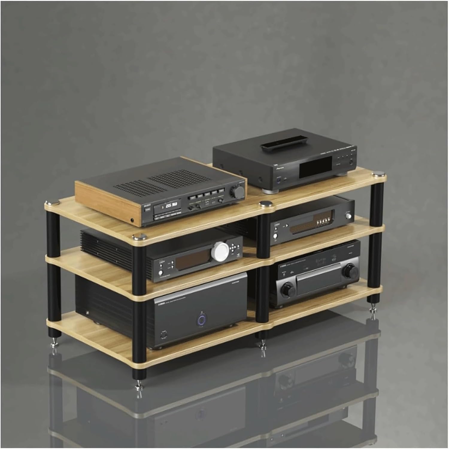 Audio Rack Multi Layer Stereo Rack Audio Equipment Rack Wooden Audio Rack Cabinet AV Cabinet Durable Audio Component Rack Media Rack(Natural,3 Tier)