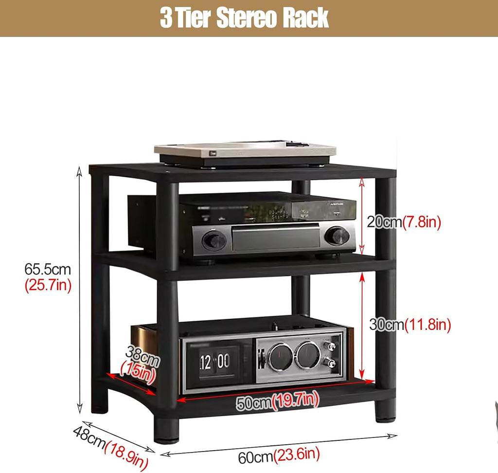Compact Stereo Stands for Small Spaces | 1/2/3/4-Tier Wooden & Metal Media Cabinet | Heavy-Duty Audio Equipment Rack for Living Room & Bedroom