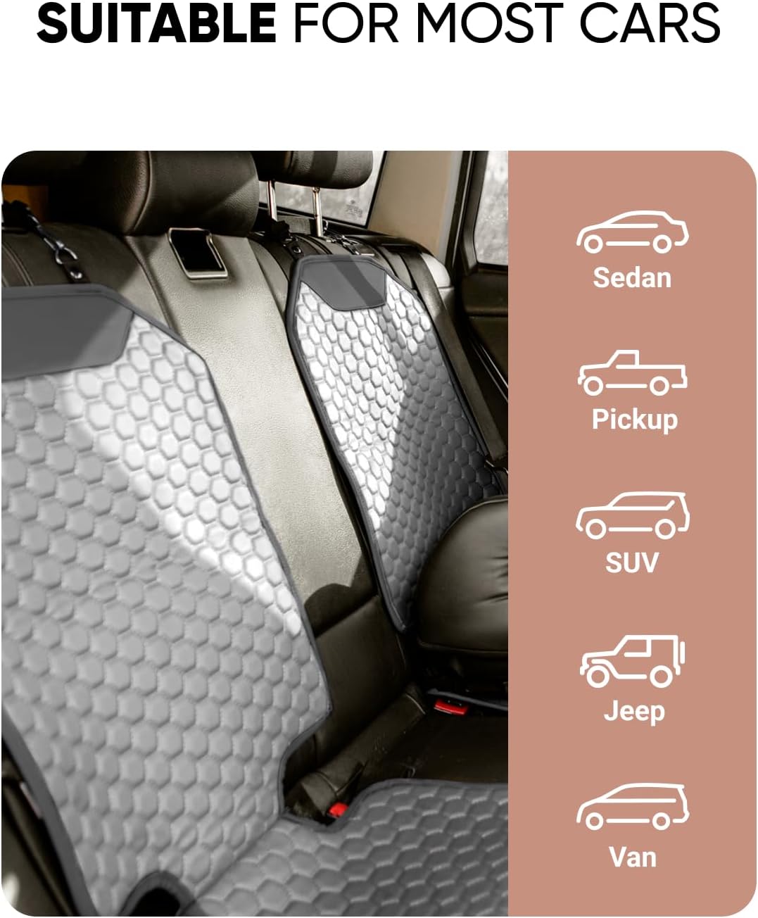 Owleys Set Seat Back Organizer & Car Seat Protector Hexy Waterproof & Non-Slip Protector for Child Car Cushion for Leather and Fabric Seats (Gray Set 2)