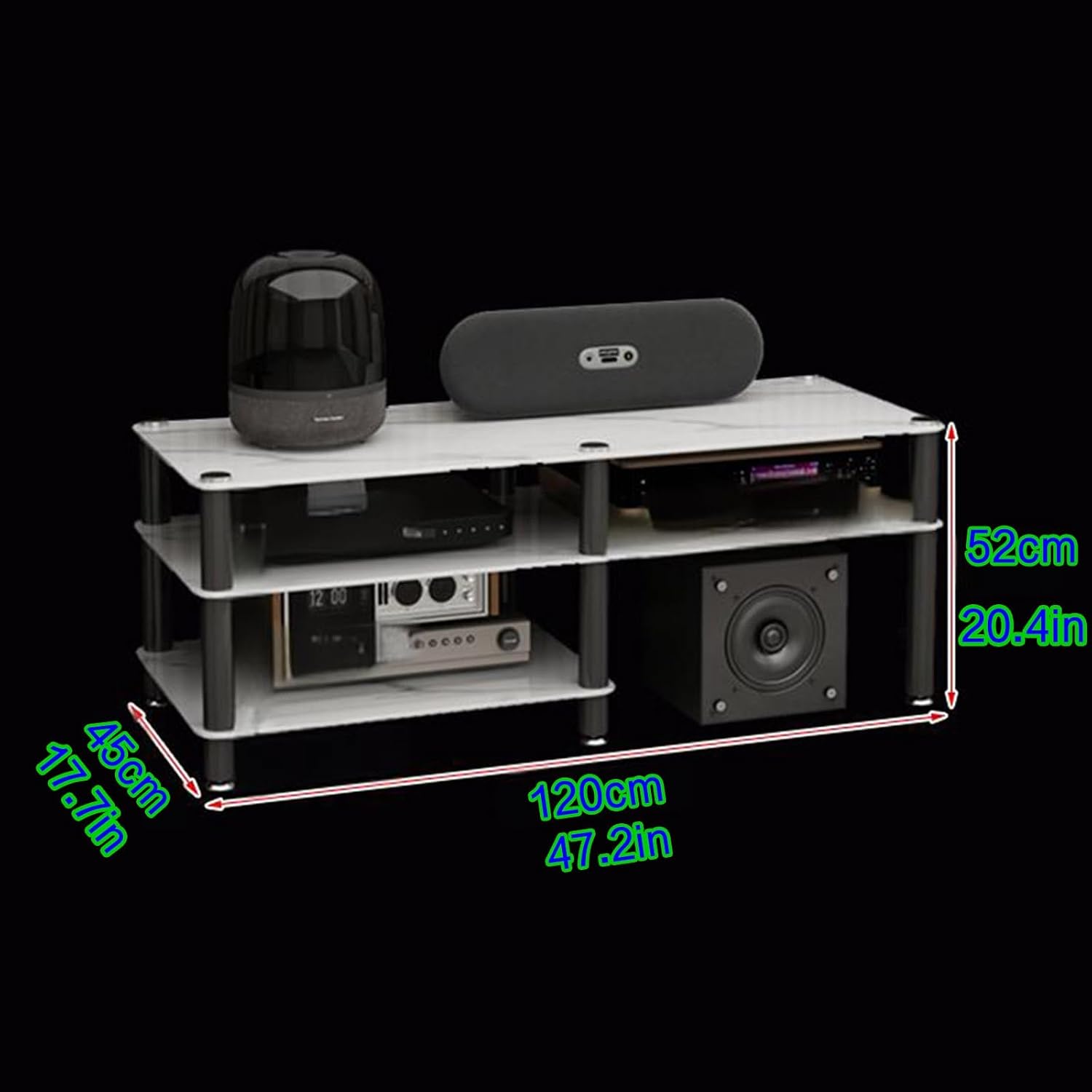4-Media Stand White Entertainment Center Stylish Stereo Rack for Tv & Audio Equipment Spacious Storage Cabinet 120X45X73.5 Cm Perfect for Home Theater-Black-120x45x52cm