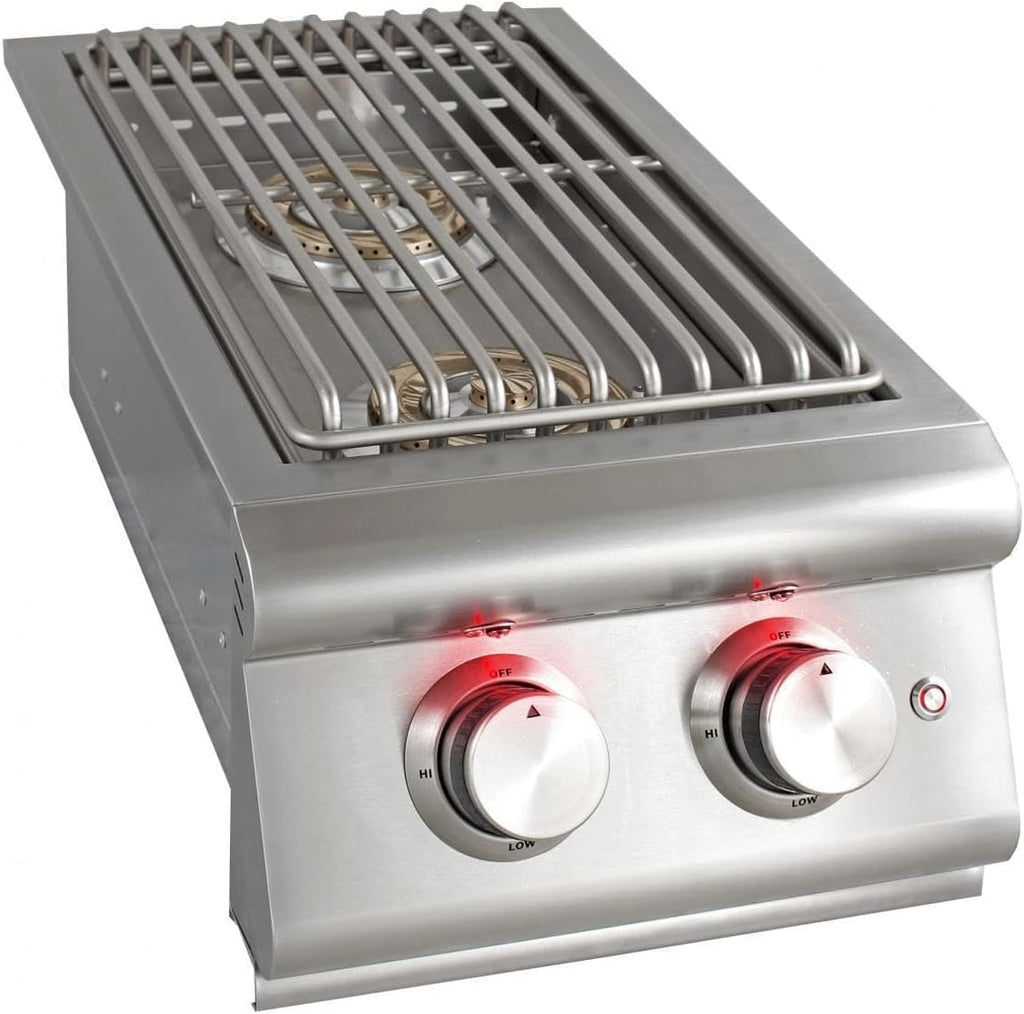 Heavy-Duty Stainless Steel Outdoor | Blaze Double Side Burner Natural Gas Grill Barbeque | LED Lights Thermometer | Best Of Backyard For Grilling Masters | BLZ-SB2LTE-NG