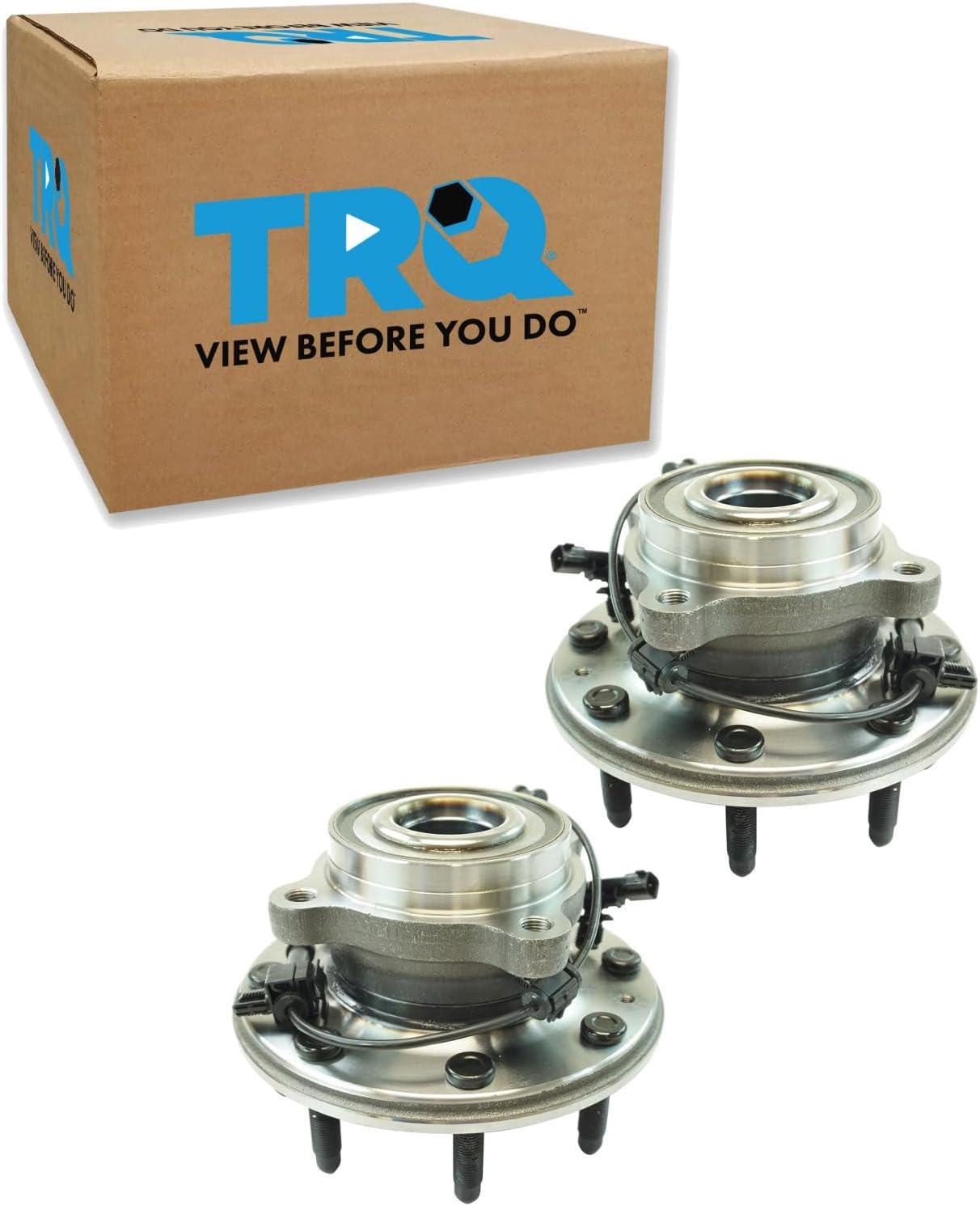 TRQ Front Left and Right Wheel Bearing and Hub Assembly 2 Piece Set for 4 Wheel Drive Single Rear Wheel Models ONLY Compatible with 2011-2019 Chevy Silverado/Sierra 2500HD/3500HD 4x4 SRW