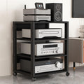 27in High Modern Record Player Stand, 4/3 Tier Mobile Audio AV Media Shelf Vertical Storage Cabinet for Office Home Classroom, Stereo Equipment Rack Adjustable(Black,4 Tier)