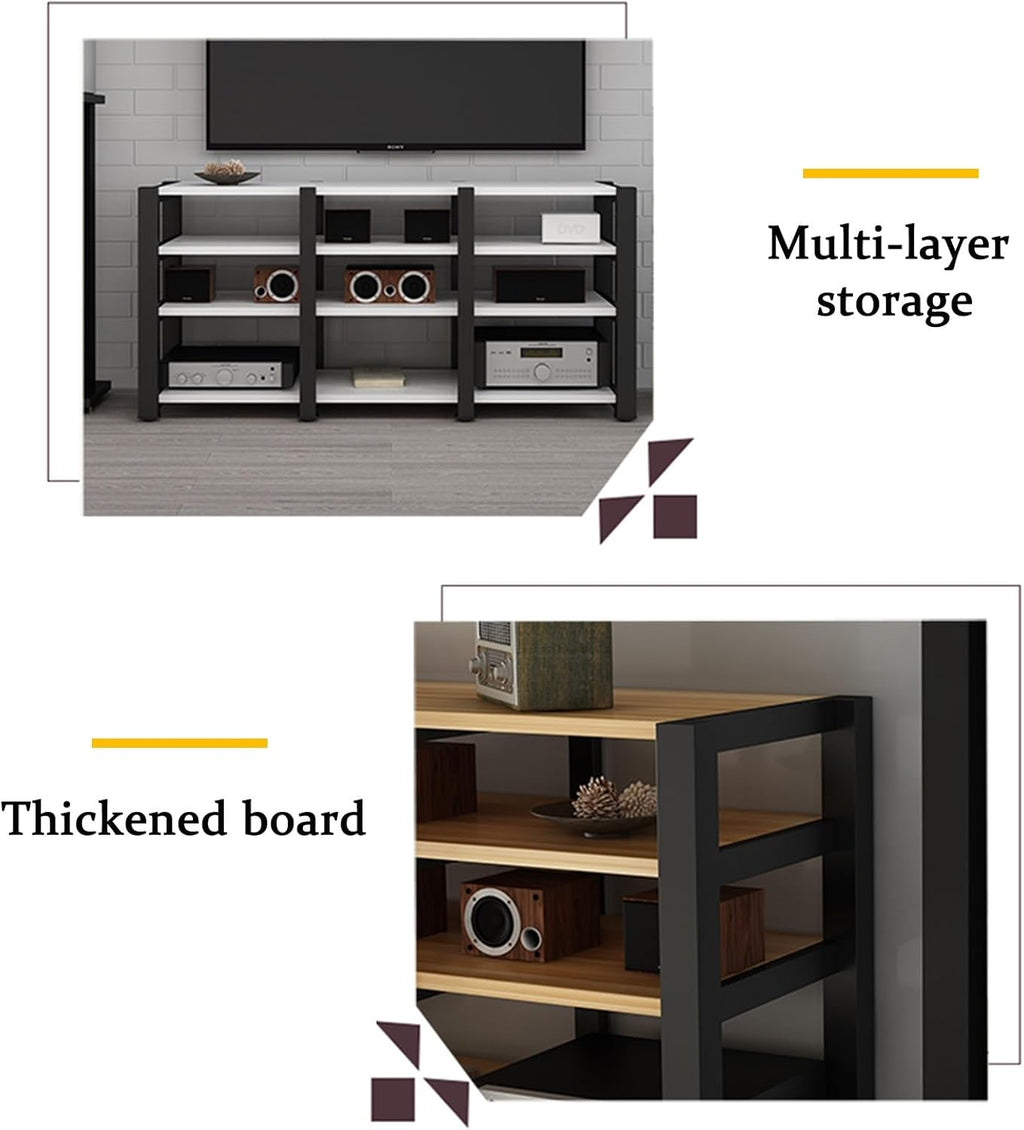 Double Position Audio Rack, Media Stand with Large Storage Space, Open Stereo Cabinet, AV Media Stand with Non-Slip Foot Pad, Modern TV Stand for Living Room, Length 120cm(White,2-Tier)