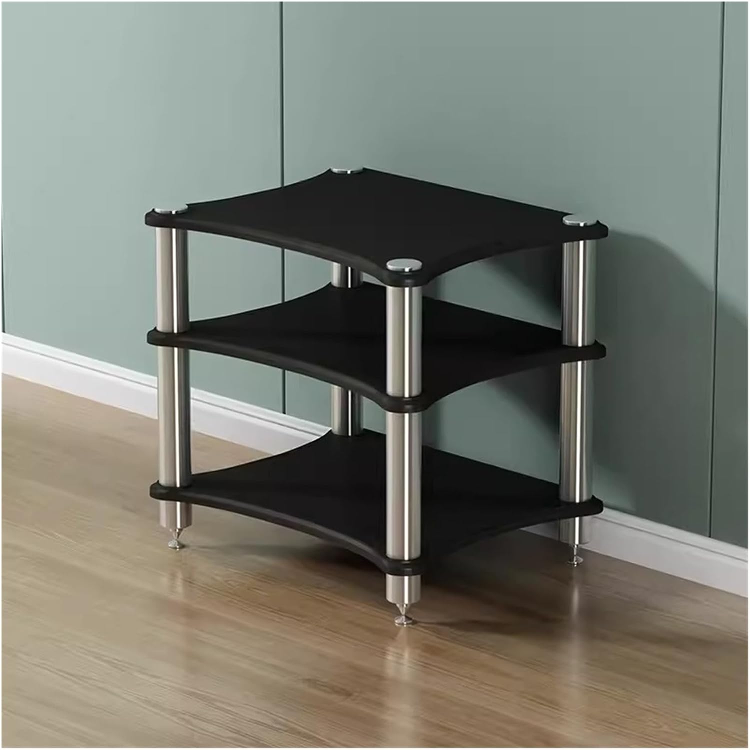 Heavy Duty HiFi Audio Rack Stand - Modern 3-Tier Media Tower for Living Room & Small Spaces, Sturdy Stereo Equipment Shelves for Home Theater, Black Finish