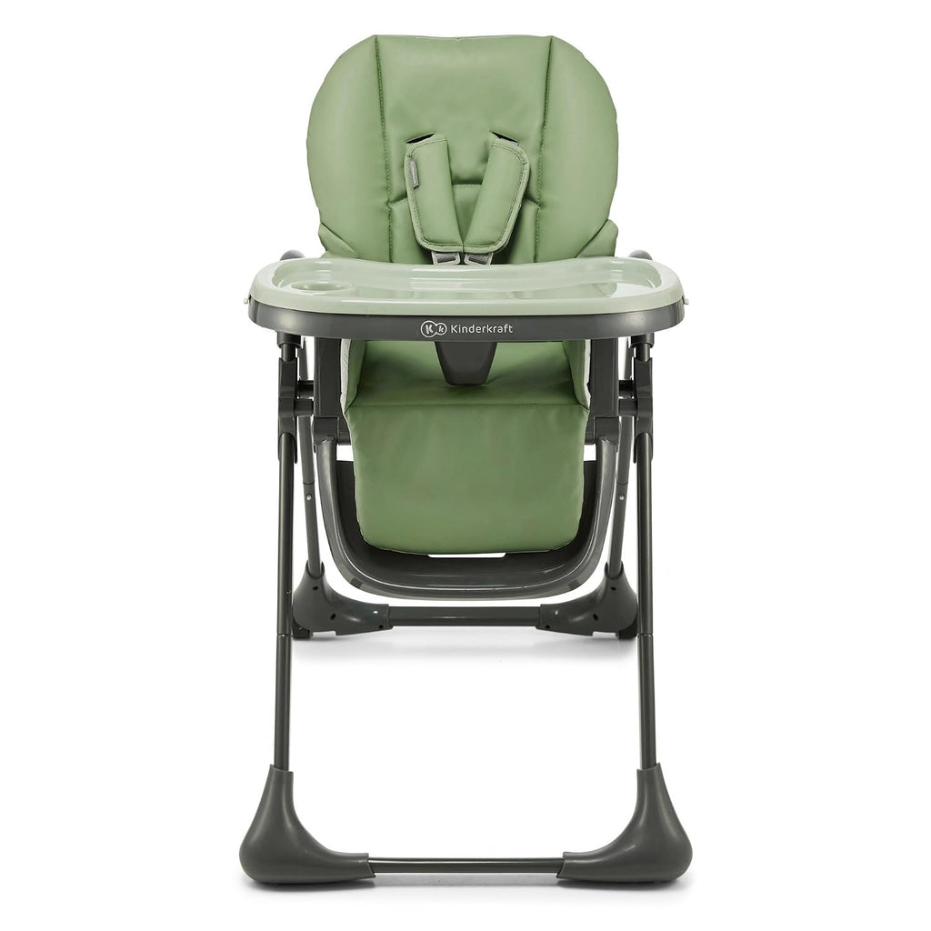 Kinderkraft Tummie, 2-in-1 high Chair, Baby Chair, Ergonomic, Comfortable, Reclining, Foldable, with Ajustable Height, Footrest, Detachable Tray, for Toddler, with Toys, Green