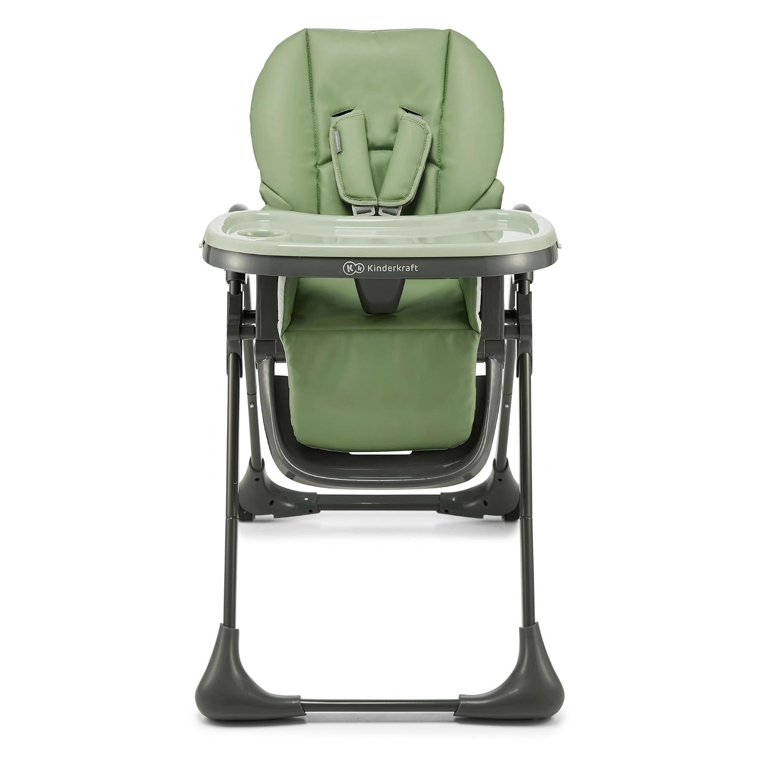 Kinderkraft Tummie, 2-in-1 high Chair, Baby Chair, Ergonomic, Comfortable, Reclining, Foldable, with Ajustable Height, Footrest, Detachable Tray, for Toddler, with Toys, Green