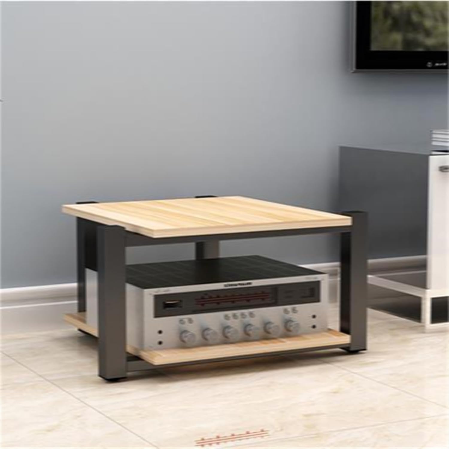 Light Walnut Audio Rack - 2 Tier AV Media Stand, Entertainment Tower for Stereo & Video Components, Stylish Cabinet for Home Theater & AV Equipment, Storage Solution