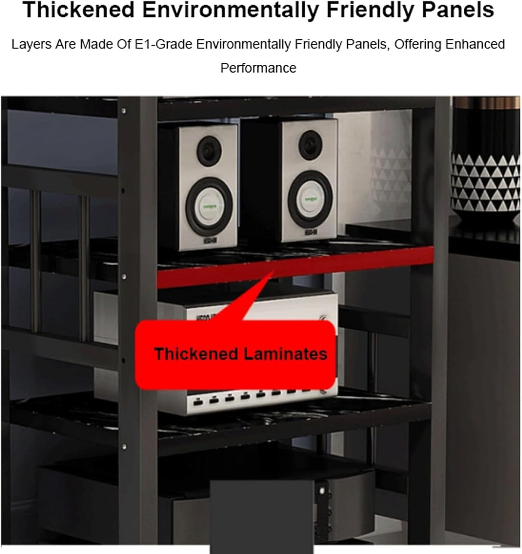 Audio Rack 4 Tier Stereo Rack Audio Equipment Rack Wooden Audio Rack Cabinet Open HiFi Rack with Wheels Audio Component Rack Durable(Wei�)
