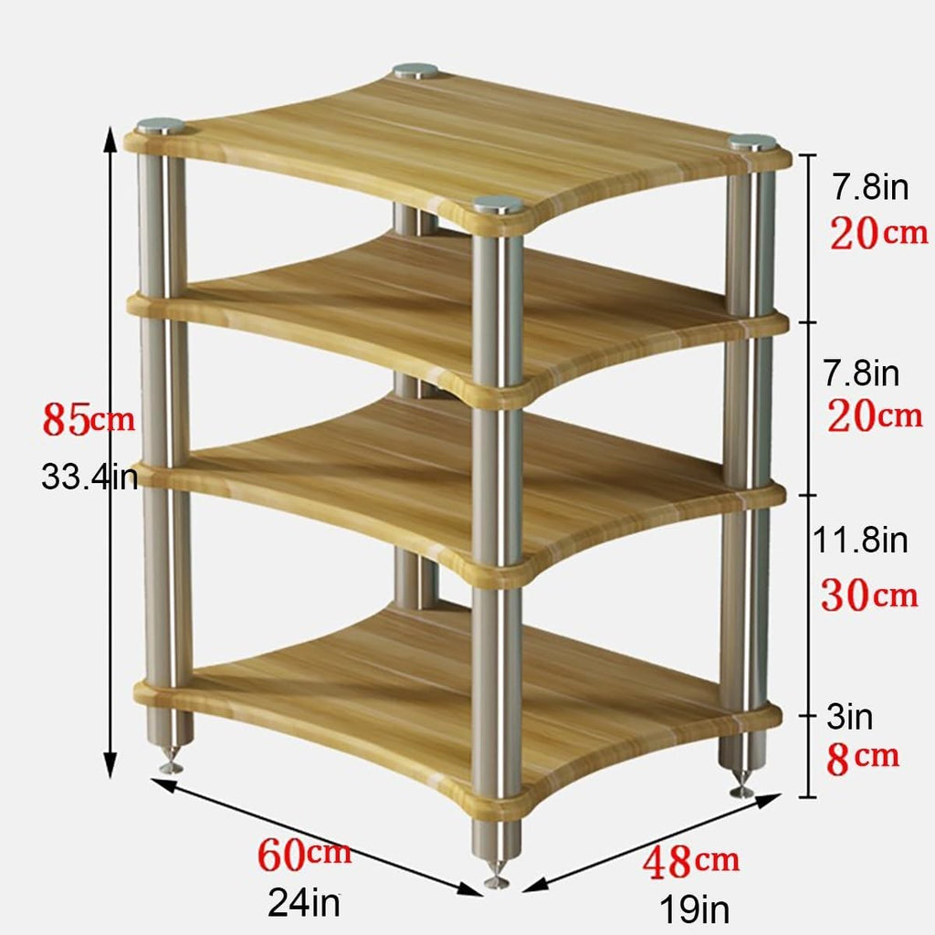 Modern 2/3/4 Tier AV Media Stand, Wooden Stereo Cabinet Audio Rack Tower, CD Player Stand, HiFi Stereo Furniture, Corner Shelf for Audio Equipment (Red, 60 * 40 cm)