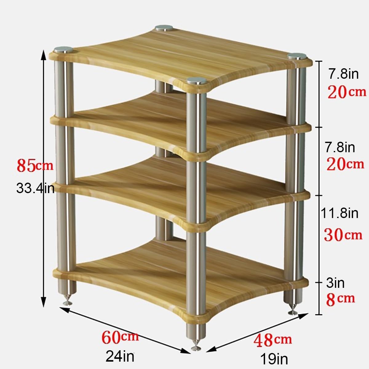 2/3/4 Tier AV Media Stand, Wooden Audio Rack Tower for Stereo & CD Player, Modern HiFi Component Cabinet Furniture, Corner Shelf for Entertainment Center (Red, 60 * 40cm)