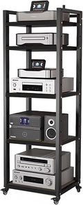 Audio Equipment Rolling Cart 5 6 7 8 Tier Black - Media Storage Shelf for Radio - Stereo - TV Box - Cable Box - WiFi Router - Stereo Cabinet Wood(W50cm-5 Tier)