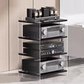 Modern Media Storage Cabinet with 4 Adjustable Shelves - Stylish Audio Video Stand for Record Player, Stereo Components & Entertainment Systems (Acrylic & Black Finish)