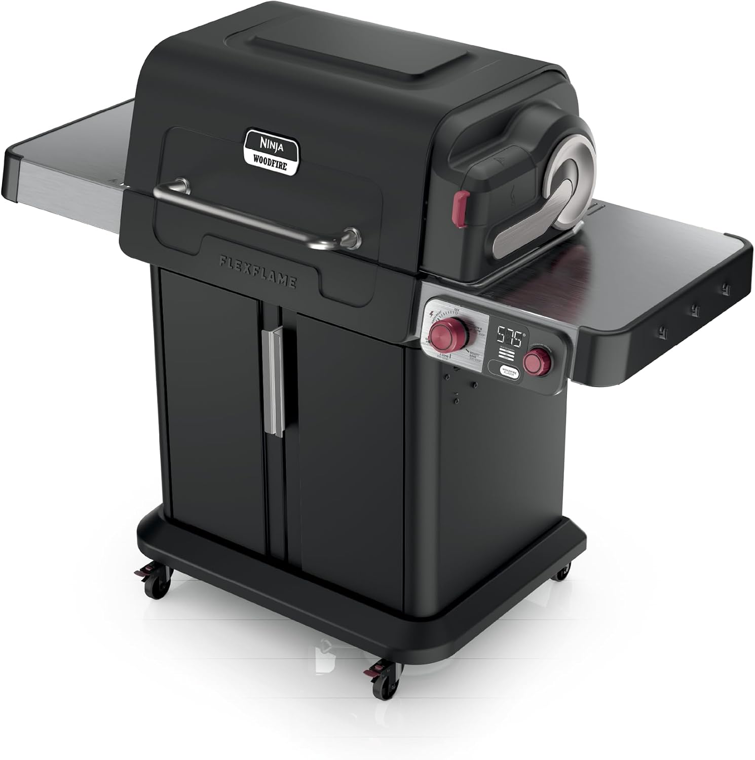 Ninja FlexFlame Grill and Smoker | Electric and Propane Grill, Roaster, BBQ Grill | 5-in-1 Cooking System | 3 Burner | Digital Control | Outdoor Cooking, Griddle, Pizza Maker | Black | PG301BK