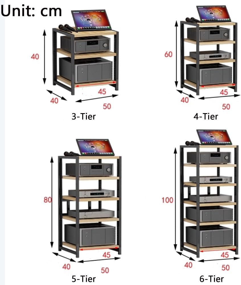 NILZA AV Media Stand with Wheel Audio Rack Video Game Console Shelf 3/4/5/6-Tier Stereo Rack Audio Tower Adjustable Shelves Corner Shelf Av Stand for Recording Room(Teak,3-Tier)