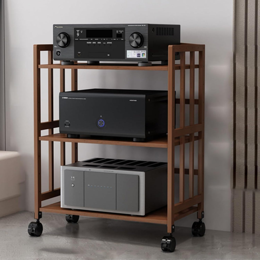 Height Adjustable Side Table Turntable Shelf TV Rack with HiFi Shelf Audio Cabinet and Multifunctional Storage Rolling Trolley Wood Office and Study nizer (50 x 38 x 53 cm)