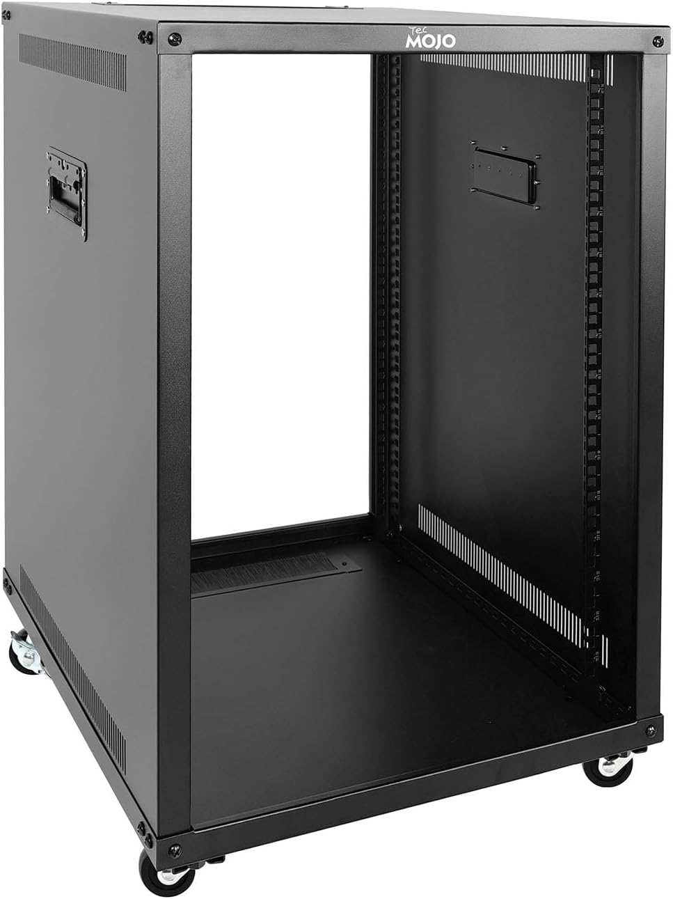 Tecmojo 15U Portable Rolling Network Rack, 4-Post Mobile Open Frame Server Rack with Wheels, Free Standing Server Cabinet for Computer/Data/AV/IT Equipment/Network Equipment