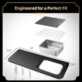 QuliMetal Folding Front Shelf for Weber Searwood XL 600, 35' x 12.5' Grill Prep Table with Stainless Steel Basin, Cutting Board, Lid and 5 Hooks, Heavy-Duty Front Grill Table Accessory