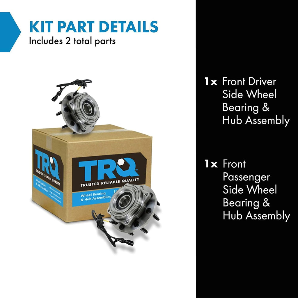 TRQ Front Left and Right Wheel Bearing and Hub Assembly Set 2 Piece Compatible with 05-10 Ford F-250 Super Duty 4WD 05-10 F-350 Super Duty 4WD 10 F-450 Super Duty 4WD 10 F-550 Super Duty 4WD