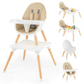 GLACER High Chair, 6-in-1 Convertible Wooden High Chairs for Babies and Toddlers w/Building Block Table, 5-Point Safety Harness, Removable Tray, PU Cushioned Baby High Chair for 6-36 Months (Khaki)