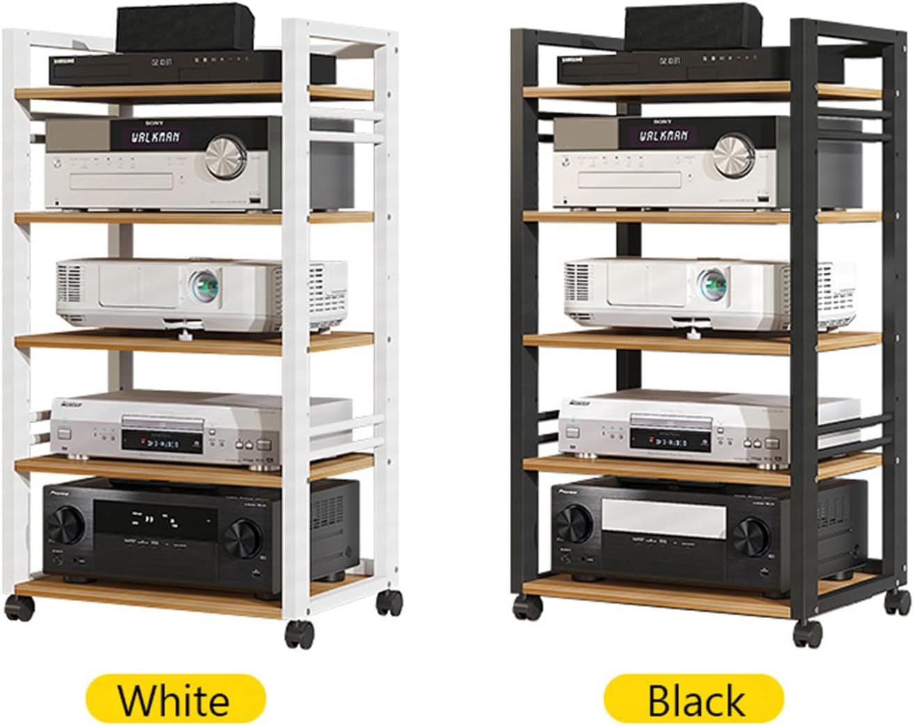 5 Tier Furniture Media Stand Audio Rack DVD CD Player Stand Power Amplifier Equipment Cabinet w/Height Adjustable Wooden Shelf, Floorstanding Storage Shelves,for Home/Office/Theater ( Color : Black )