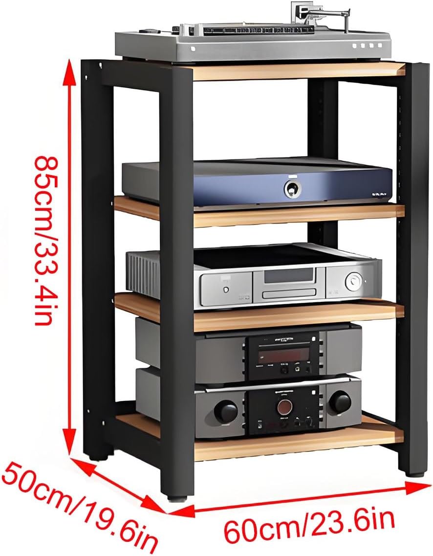 Audio Cabinet Stand, 2/3/4/5 Tier Media Rack with Height-Adjustable Shelf for DVD Players, TV Box, Game Console - Brown