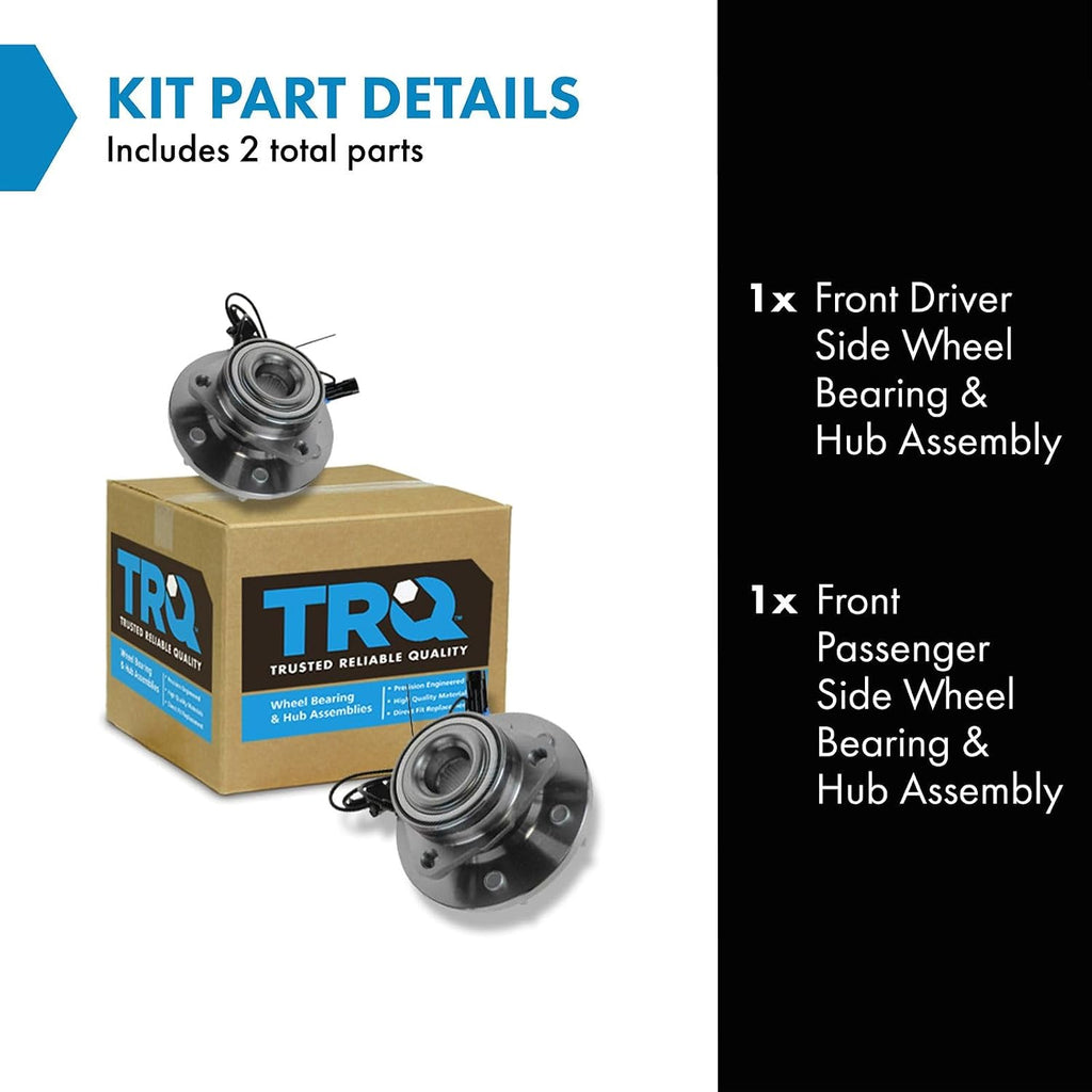 TRQ Front Driver and Passenger Side Wheel Bearing and Hub Assembly Set 2 Piece Compatible with 2006-2010 Hummer H3 2009-2010 H3T