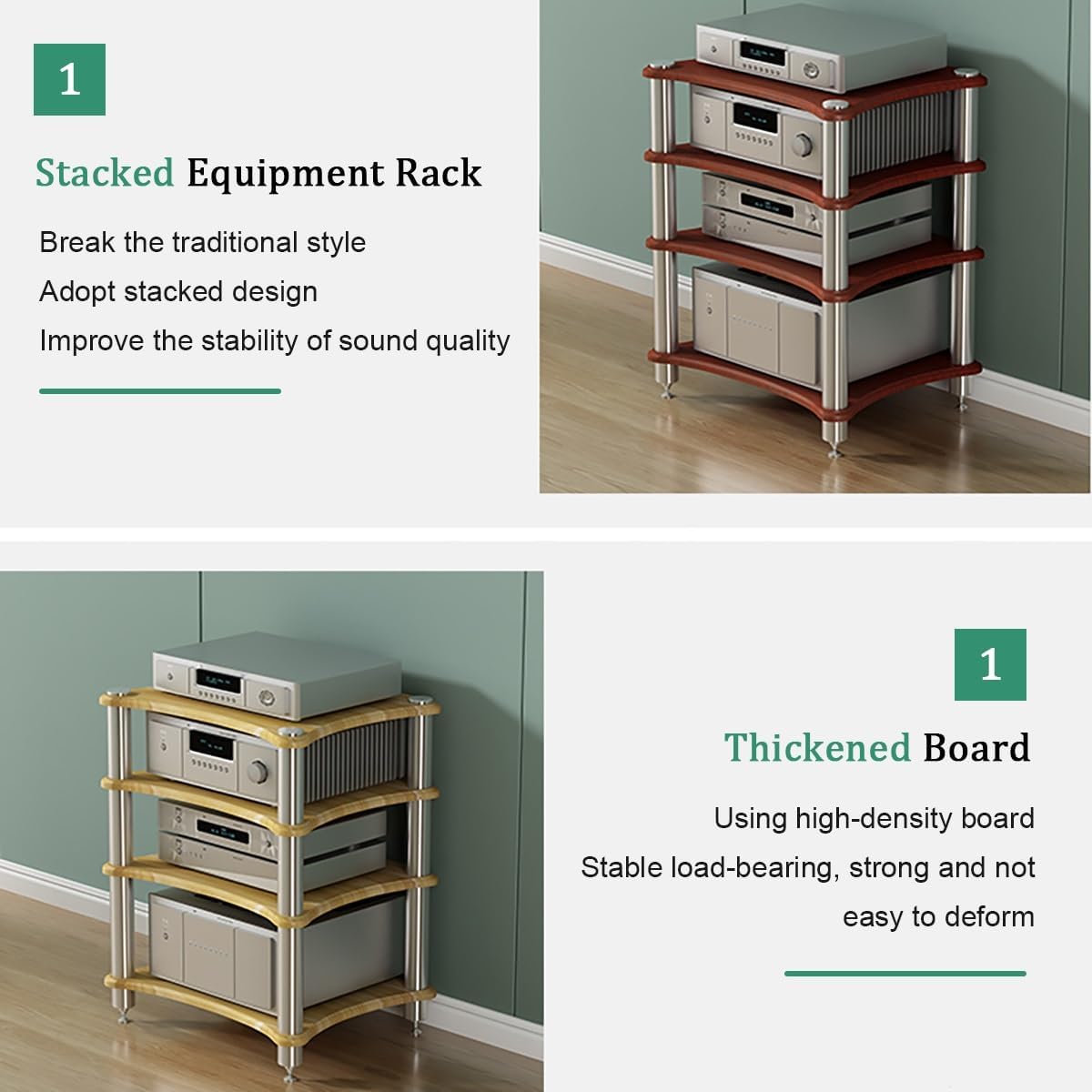 2/3/4 Tier AV Media Stand, Wooden Audio Rack Tower for Stereo & CD Player, Modern HiFi Component Cabinet Furniture, Corner Shelf for Entertainment Center (Red, 60 * 40cm)