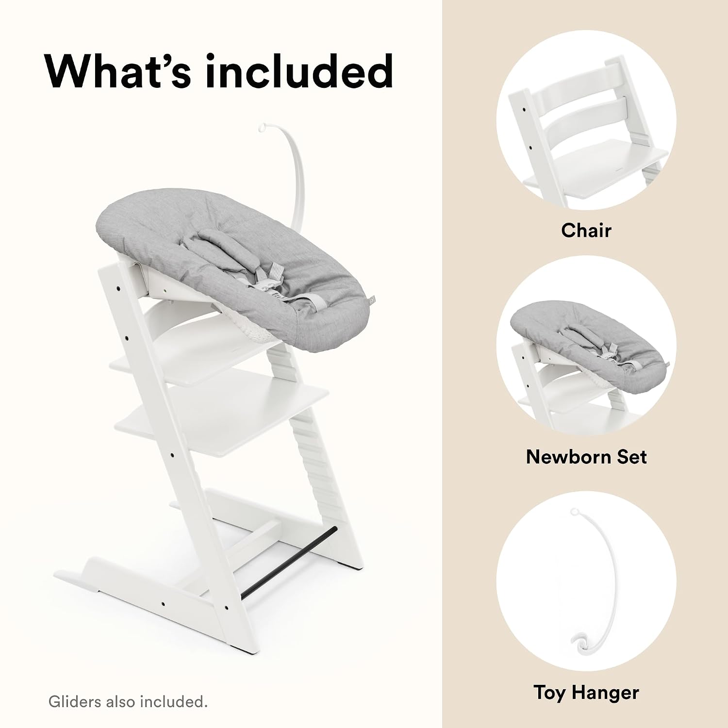 Tripp Trapp Chair from Stokke (White) + Tripp Trapp Newborn Set (Grey) - Cozy, Safe & Simple to Use - for Newborns Up to 20 lbs