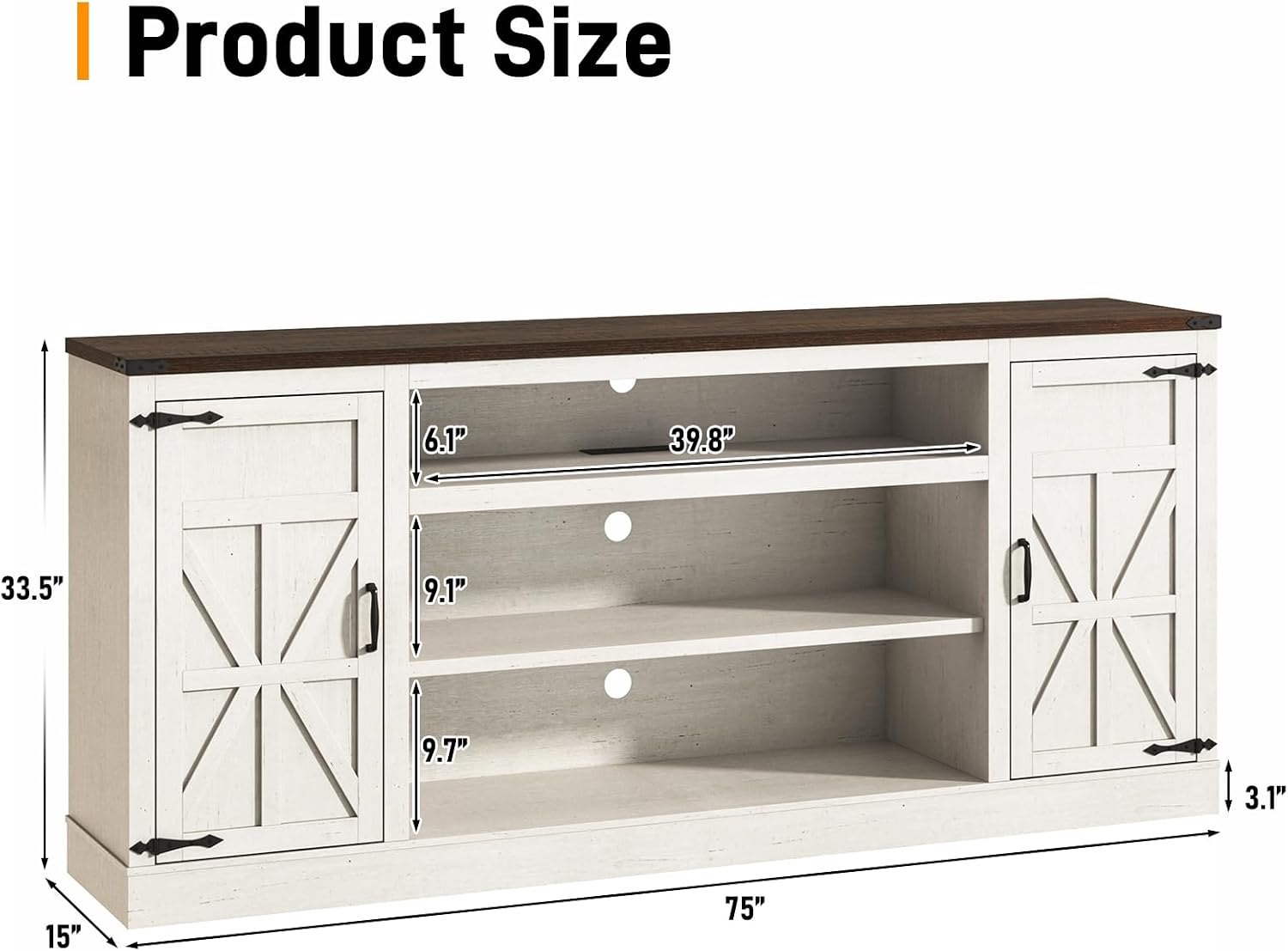 Hlivelood 75' Farmhouse TV Stand with Power Outlets for 85 Inch TVs, 33' Tall Entertainment Center with Storage Cabinets w/Adjustable Shelves, Rustic Large TV Media Console, Rustic White