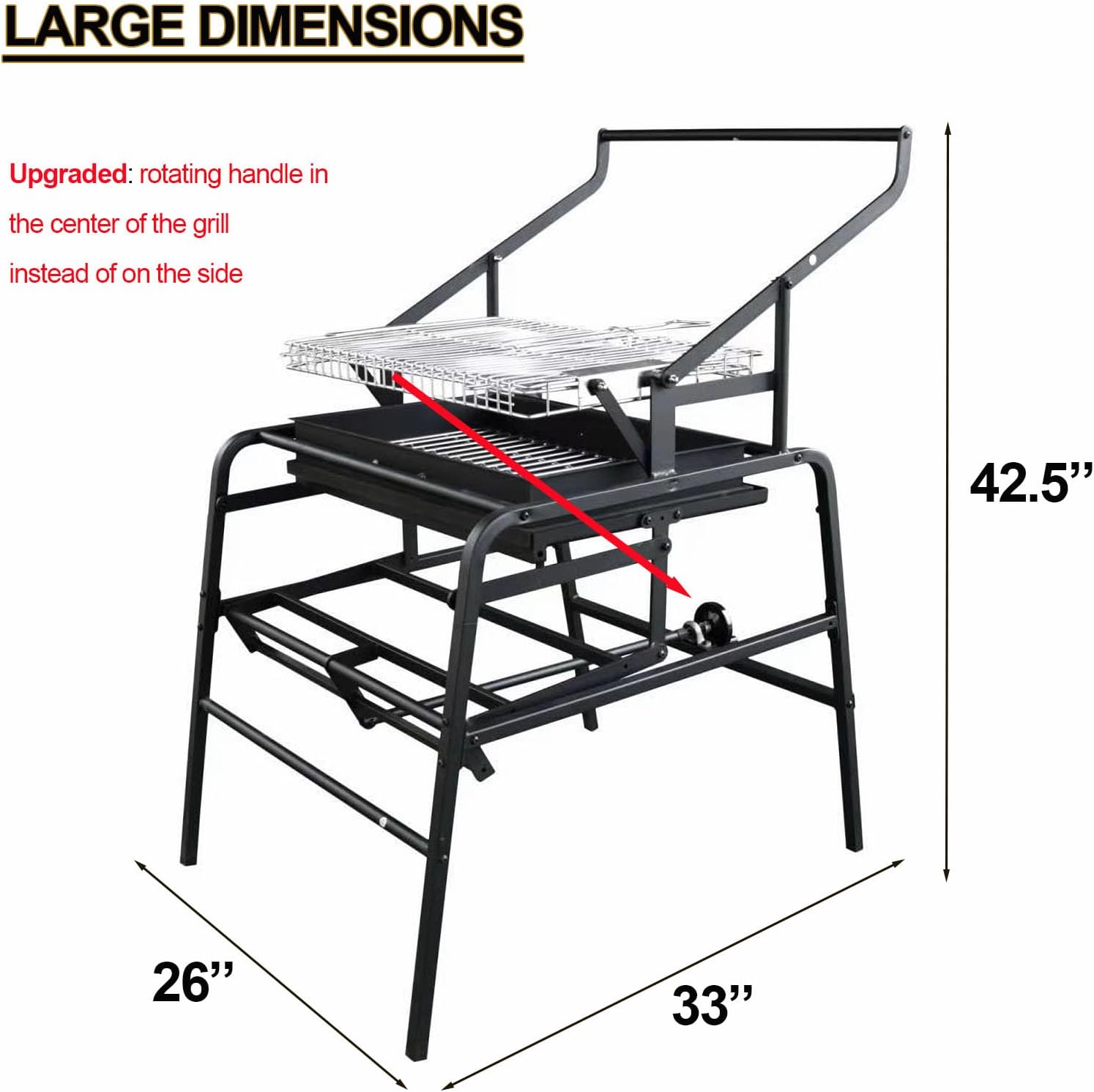 Extra Large Charcoal Grill, 360° Rotating Charcoal Grill, Portable Smoker Stainless Steel Grill With Liftable Charcoal Brazier, Camping Grill