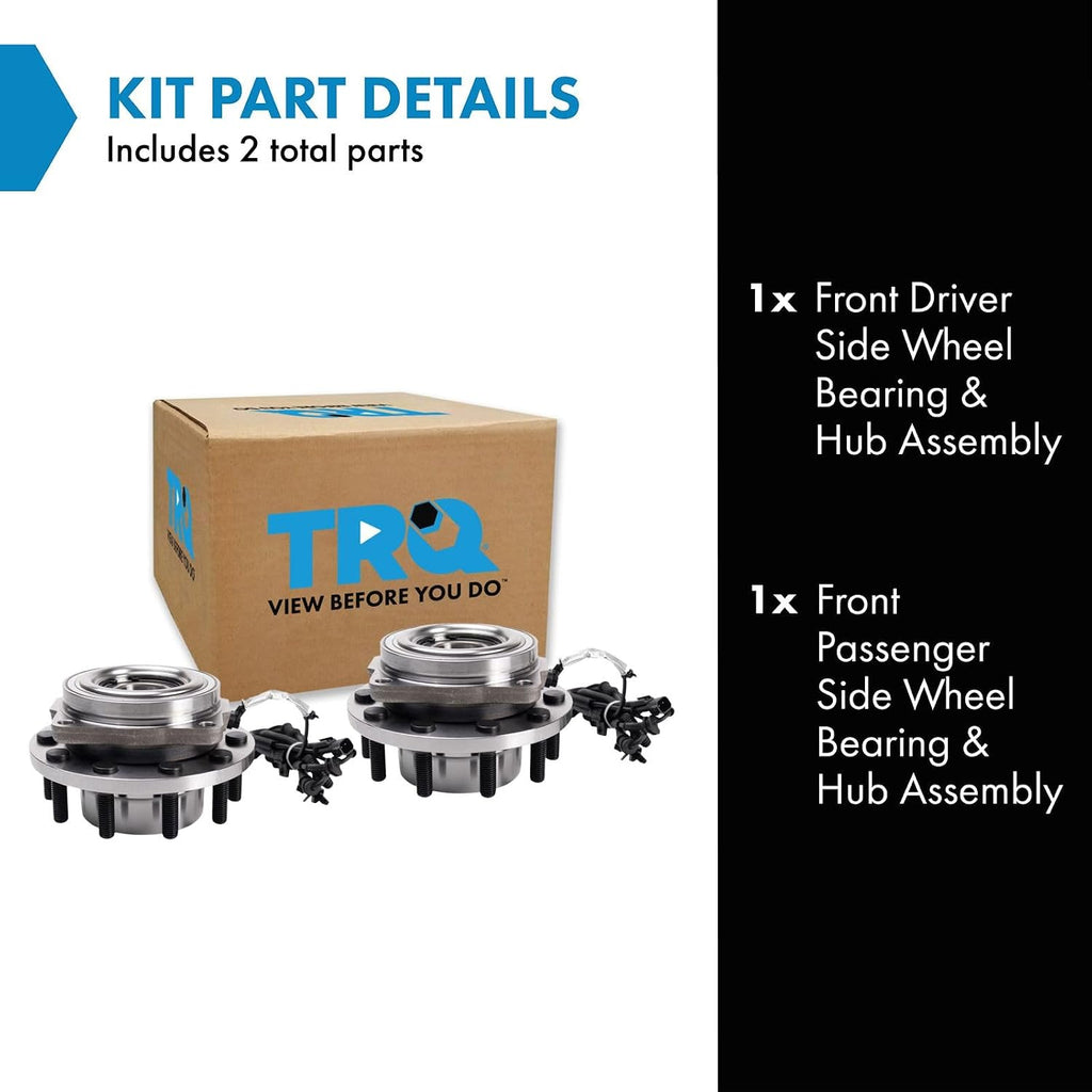 TRQ Front Left and Right Wheel Bearing and Hub Assembly Set 2 Piece Compatible with 2017-2019 Ford F-450 Super Duty 4 Wheel Drive 2017-2019 F-550 Super Duty 4 Wheel Drive