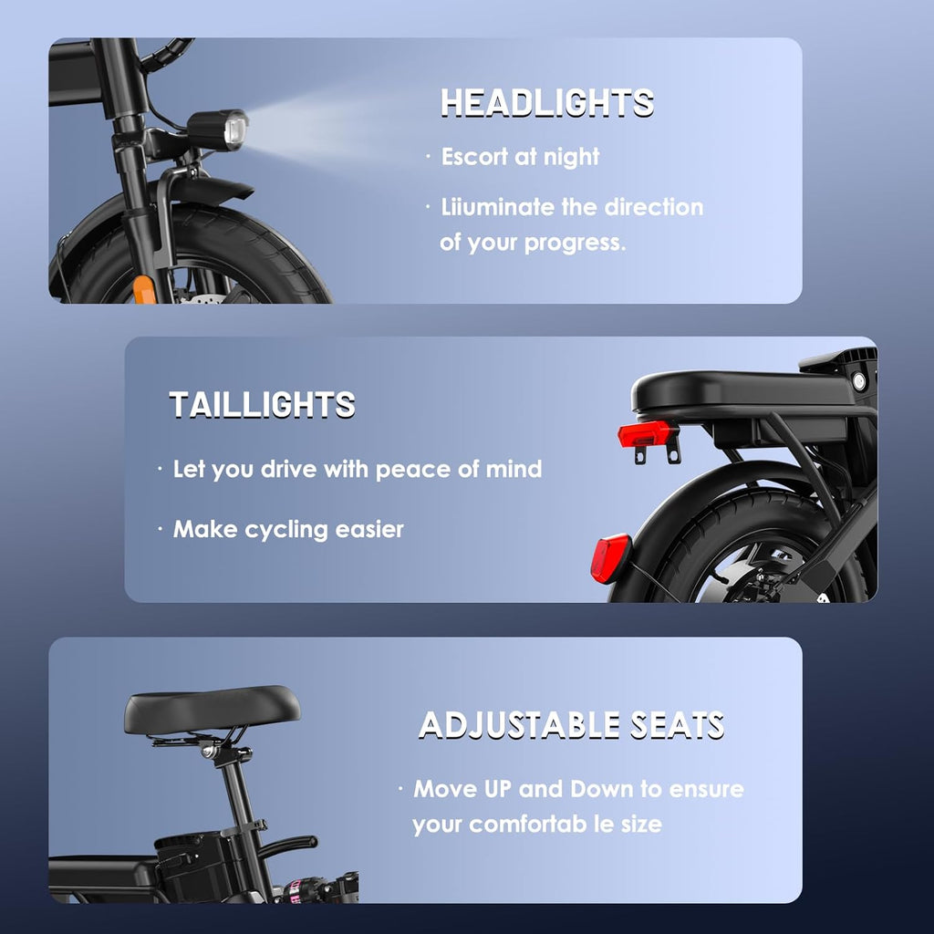 Foldable Electric Bike for Adults and Teens, 740W Peak Motor Ebike with 48V 10AH/20AH Removable Battery, 30-60 Miles PAS Range, 14' Folding Mini E-Bike, 20MPH Electric Bicycle for Daily Commuting