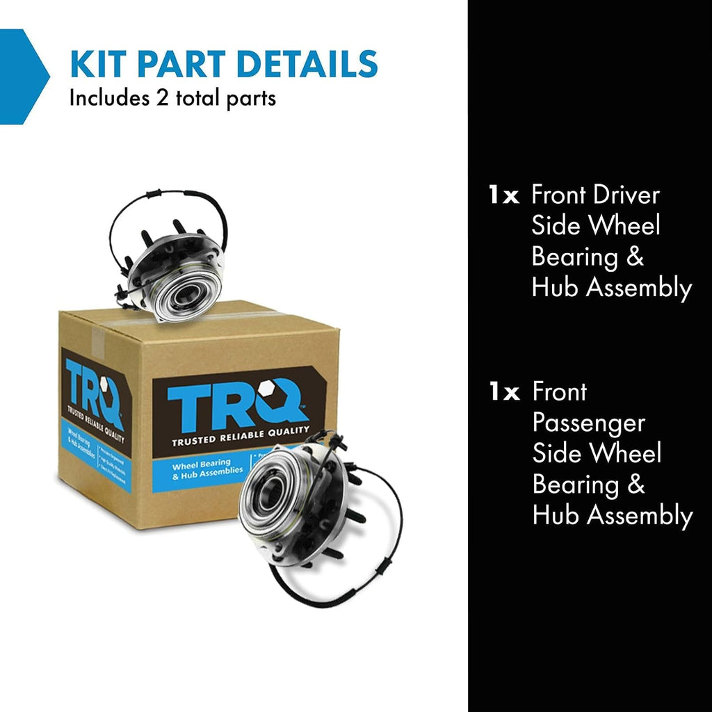 TRQ Front Left and Right Wheel Bearing and Hub Assembly 2 Piece Set for 4 Wheel Drive Single Rear Wheel Models ONLY Compatible with 2011-2016 Ford F250/F350 Super Duty 4x4 SRW