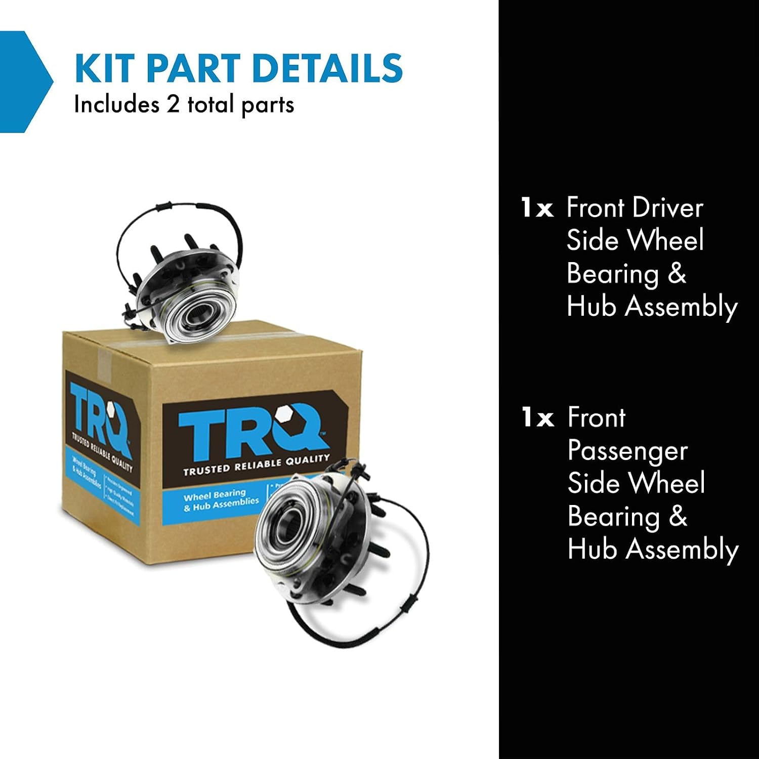 TRQ Front Left and Right Wheel Bearing and Hub Assembly 2 Piece Set for 4 Wheel Drive Single Rear Wheel Models ONLY Compatible with 2011-2016 Ford F250/F350 Super Duty 4x4 SRW