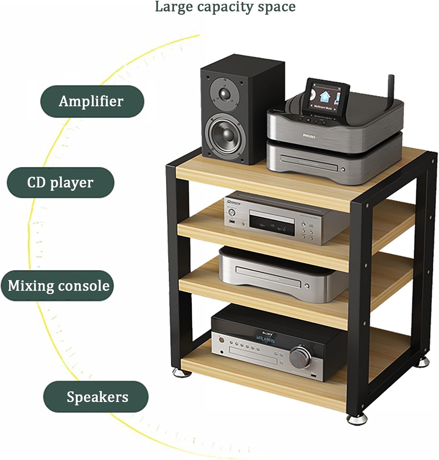Sturdy 3-Tier Video Media Stand, TV Shelf for Record Player & Audio Rack, Thickened Steel Frame with Foot Pads, Media Storage Stereo Cabinet, Brown (50x35x35.5cm)