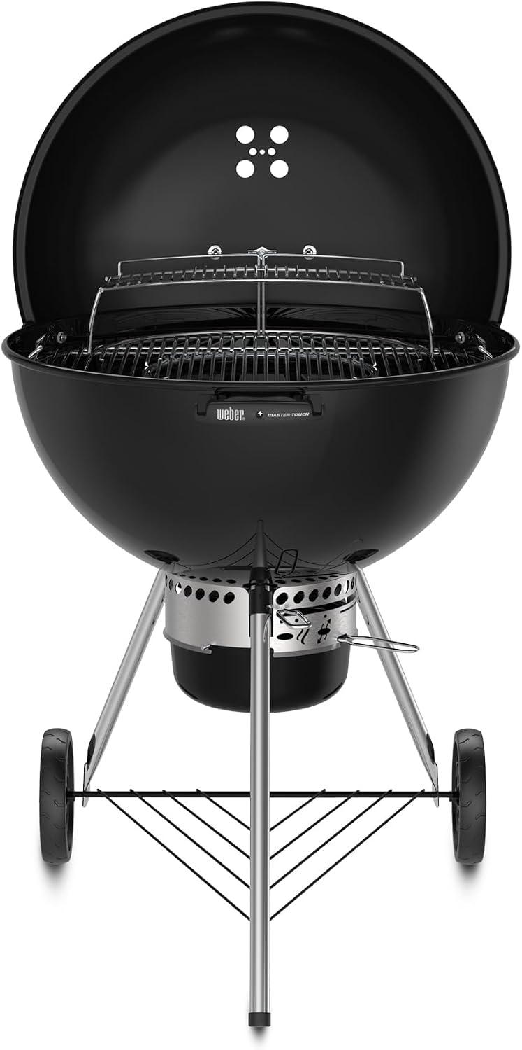 Weber Master-Touch Charcoal Grill, 26-Inch, Black – Premium Outdoor BBQ Grill with Tuck-Away Lid Holder & One‑Touch™ Cleaning System, Porcelain‑Enameled Kettle