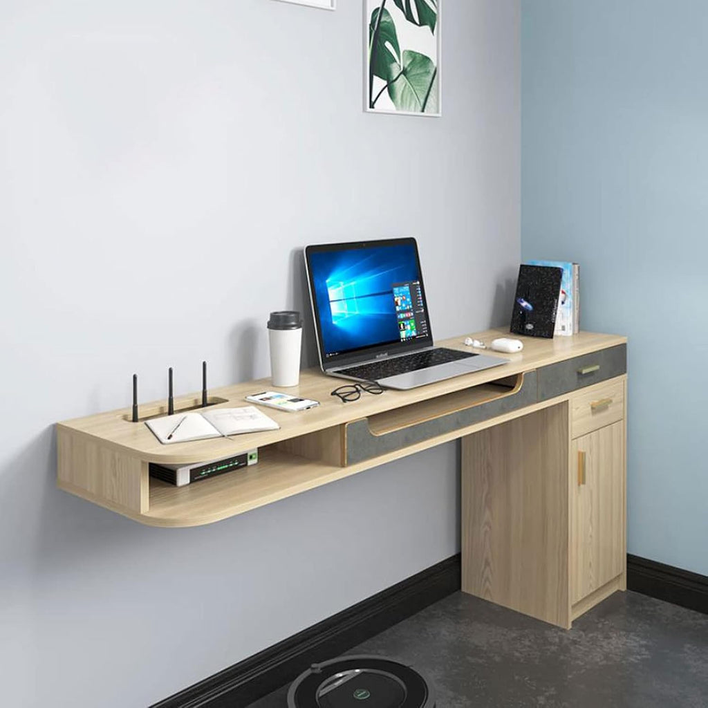 Wall-Mounted Workstation Computer Desk & Floating TV Cabinet - Versatile Media Console & Audio-Visual Equipment Shelf for Home Office & Bedroom, Space-Saving Corner Design