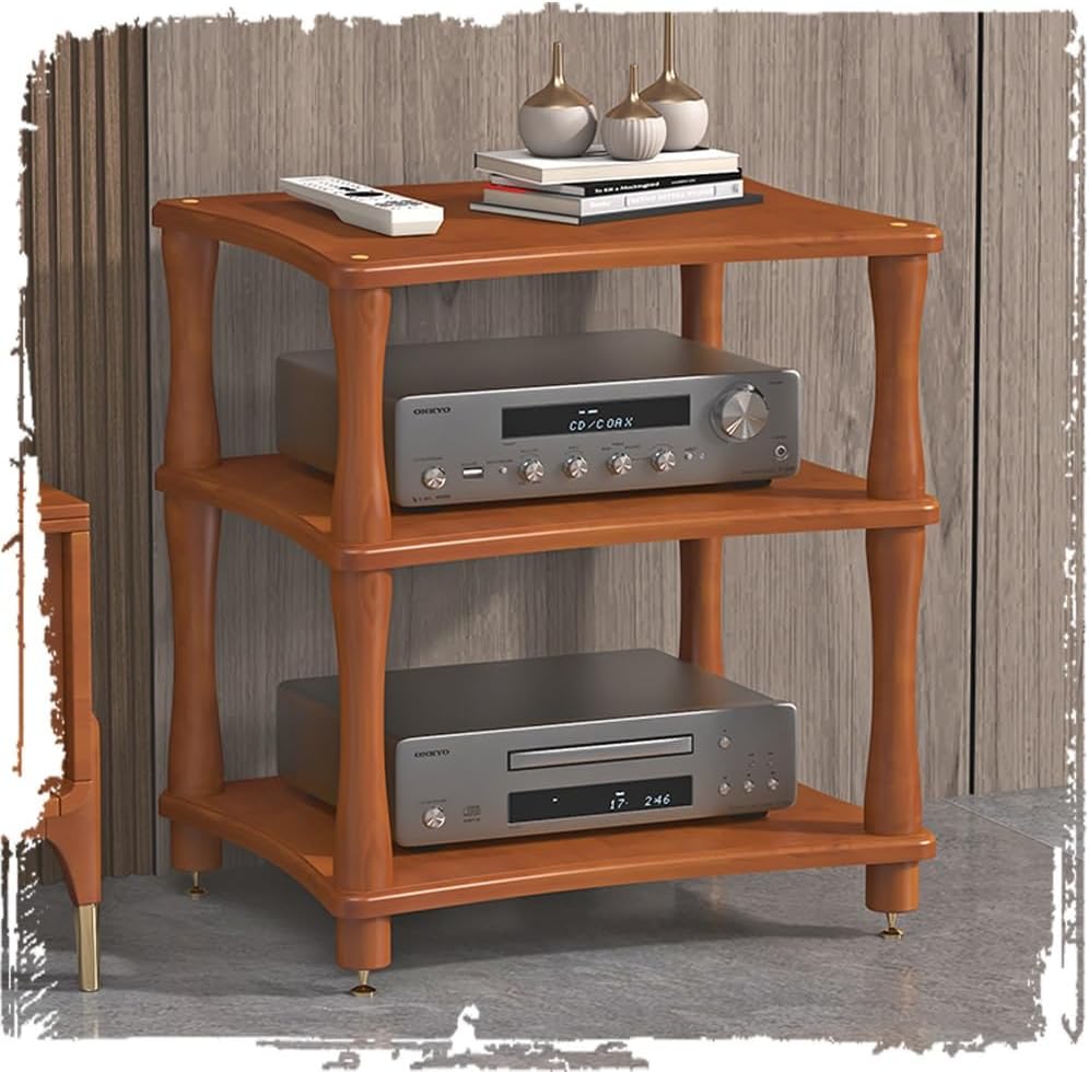 Solid Wood AV Media Cabinet Audio Component Rack 1 2 3 4 Tier Stereo Cabinet for HiFi Audio Equipment, Open Amplifier Stand(Teak,3Tier-60x48x64cm)