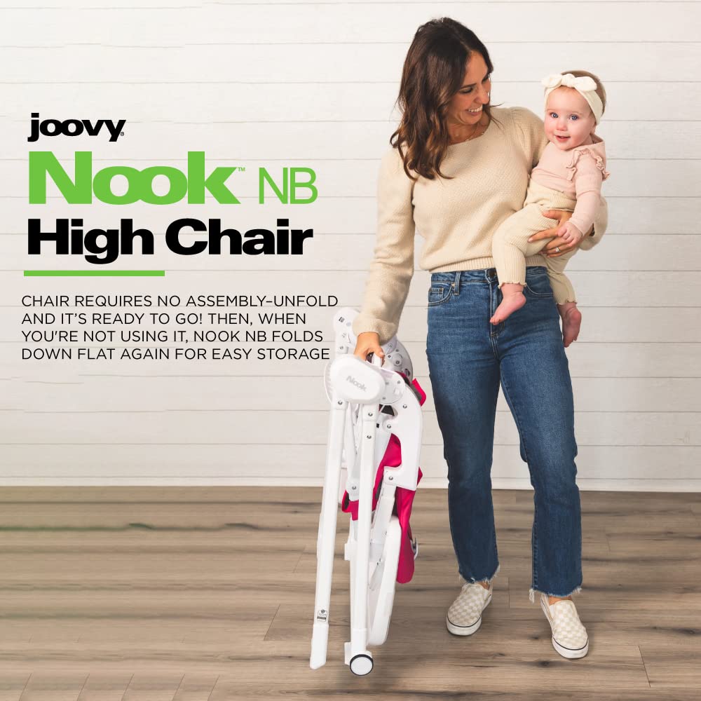 Joovy Nook NB High Chair Featuring Four-Position Adjustable Swing Open Tray, 3-Position Reclining Seat, and Front Wheels for Added Mobility - Folds Down Flat for Easy Storage, Jet